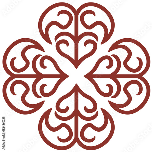 Decorative floral ornament with heart shaped elements on white background