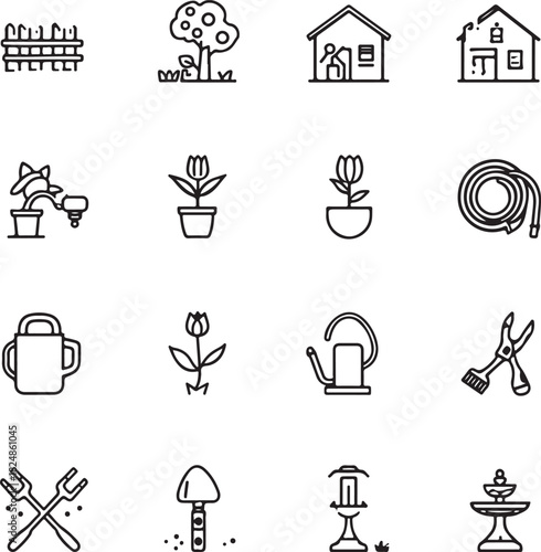 Farming icon set. Agriculture related line icons: farm, gardening, smart farm, farm animals, seeding, farmer
