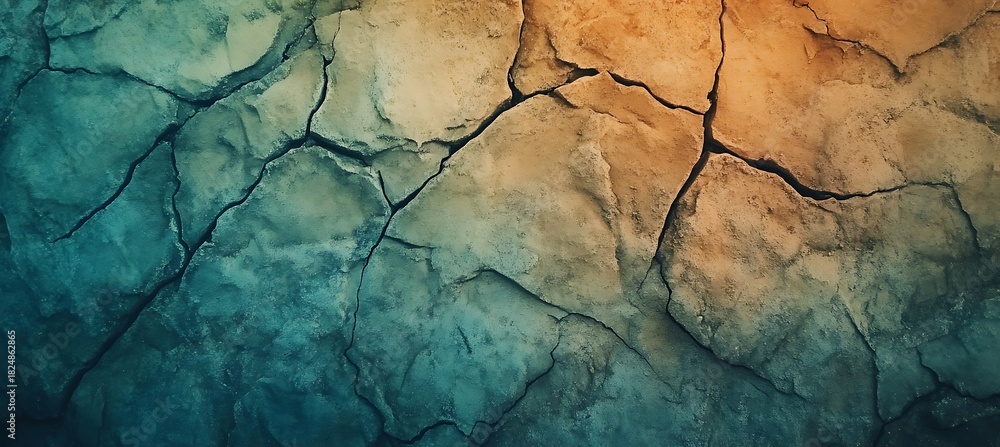 Naklejka premium Abstract cracked surface with color gradient from blue to orange and visible dark lines texture