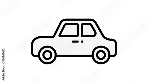 A simple outline illustration of a white car is presented on a plain white background.