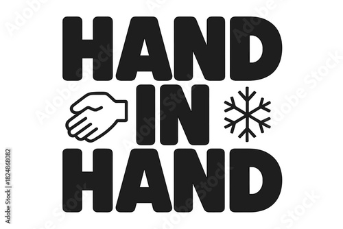 Hand in Hand Design. Hand in Hand — Bold Block Lettering: thick uppercase sans-serif with rounded corners;