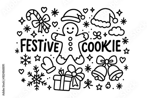 Festive Cookie Doodle. Festive Cookie. Hand-drawn doodle illustration of Festive Cookie. Gingerbread man,