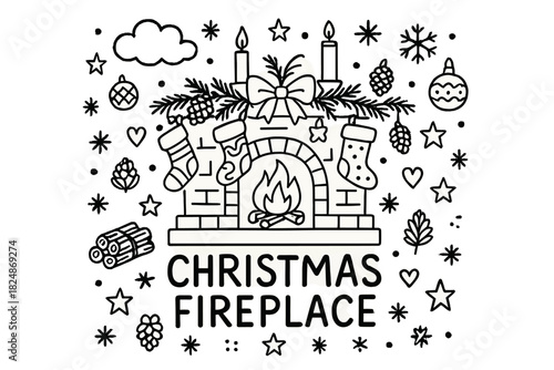 Christmas Fireplace Doodle. Christmas Fireplace. Hand-drawn doodle illustration of Christmas Fireplace.