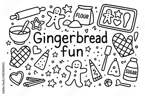 Gingerbread Baking Delight. Gingerbread fun. Hand-drawn doodle illustration of Gingerbread fun. Gingerbread