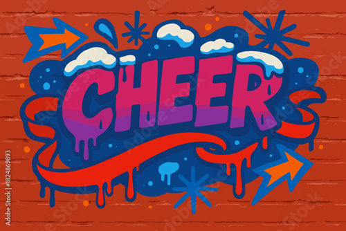 Festive Graffiti Vibes. Sharing Cheer — Graffiti Simplified: chunky tilted bubble letters with drippy ribbon