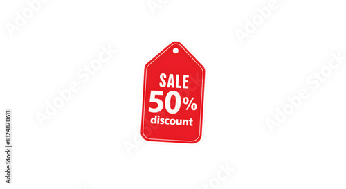 Red 50 Percent Discount Sale Tag Label