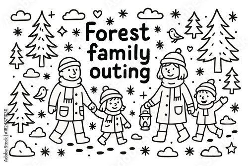 Forest Family Outing. Forest family outing. Hand-drawn doodle illustration of Forest family outing. Family,