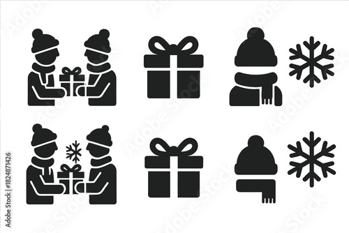 Friends Exchanging Gifts. Friends Exchanging Gifts Outside. Filled icon set of Friends Exchanging Gifts