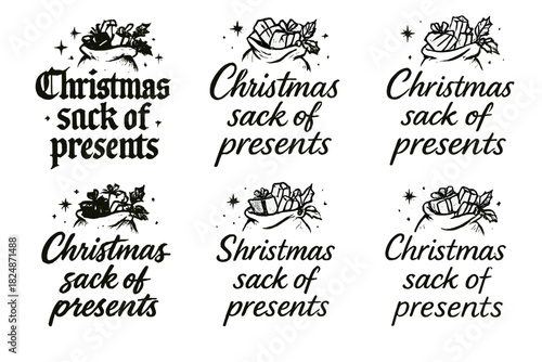 Christmas Calligraphy Showcase. Christmas sack of presents. Create a calligraphy lettering illustration of the