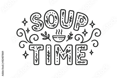 Soup Themed Lettering. Soup Time — Decorative Display Lettering: rounded outlined letters filled with tiny