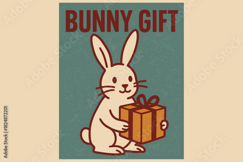 Bunny's Cozy Gift. Bunny Gift — Retro Poster (alt): condensed sans-serif; centered composition with line-art