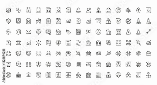 Collection of hand drawn business icons and symbols representing various concepts and applications online use