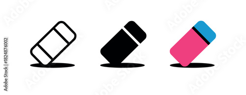 Three different styles of erasers are shown on a white background, representing different graphic design options.