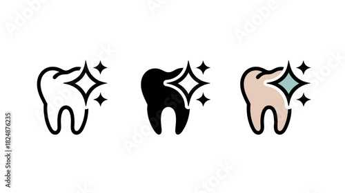 Three stylized icons represent a clean and healthy tooth with sparkling highlights.