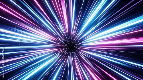 Fototapeta Naklejka Na Ścianę i Meble -  Hyper Speed, Abstract Tunnel, Futuristic Light Streaks, Travel Background, Data Flow, 3d Rendering, Perspective, Flight