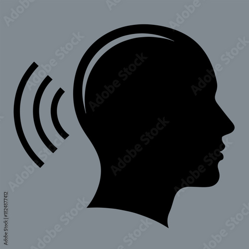 Sound wave emanating from human head silhouette, audio concept illustration