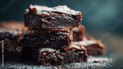 homemade chunky brownies with powdered sugar topping