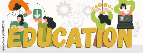 Text education, huge letters, Welcome back to school, hand drawn vector illustration.