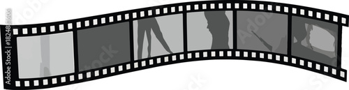 Curved black and white film strip with images