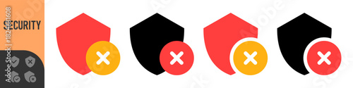 Set of colorful shield error icons for UI UX, apps, alerts and security warnings. Modern flat style symbols perfect for dashboards, notifications and system status indicators