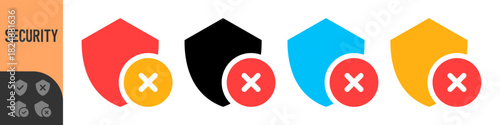Set of colorful shield error icons for UI UX, apps, alerts and security warnings. Modern flat style symbols perfect for dashboards, notifications and system status indicators