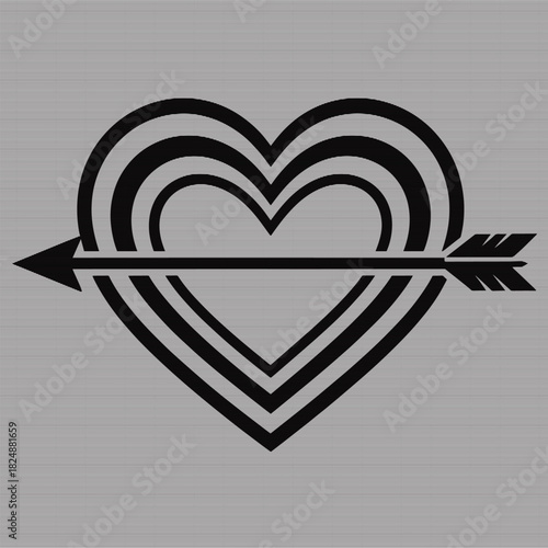 Heart pierced by arrow graphic design on striped background