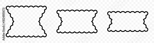 Set of geometric decorative frames or stickers in the shape of a butterfly with a wavy or zigzag edge, vector outline border graphic design