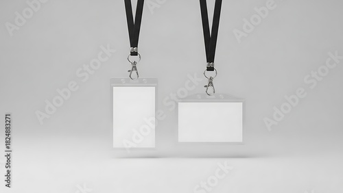 Blank id card holders with lanyards, portrait and landscape