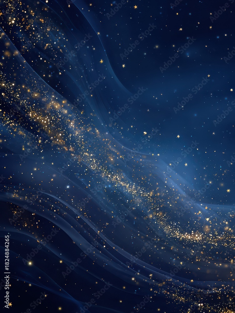Naklejka premium abstract dark bleu background with gold particles christmas or new year background beautiful background for christmas or new year with copy space design for banner greeting card invitation card 2026