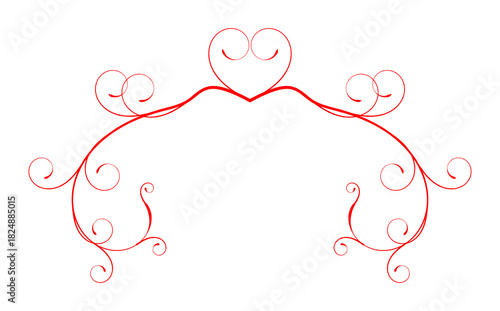 Romantic Red Valentine Heart Flourish Border on Transparent Background