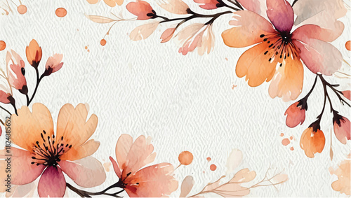 Cherry Blossom Vector Background with peach flower art on embossed paper