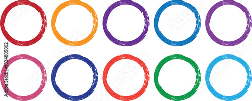 Collection of colorful hand drawn oval frames with rough edges on white