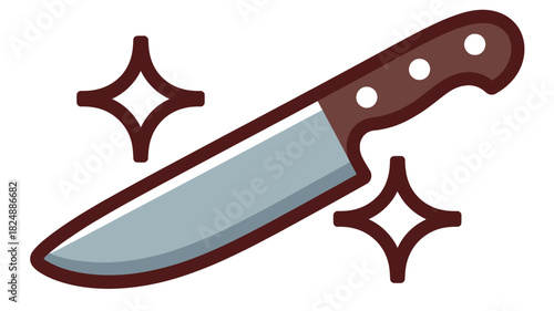 A sharp kitchen knife with a wooden handle sparkles with cleanliness.