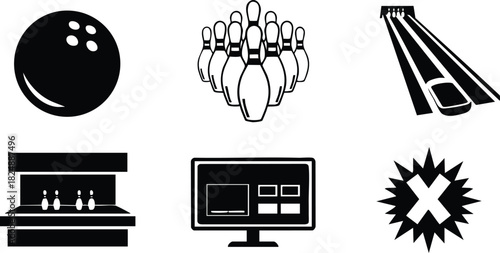 Bowling game icons vector set