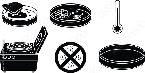 Laboratory petri dishes and incubator vector set