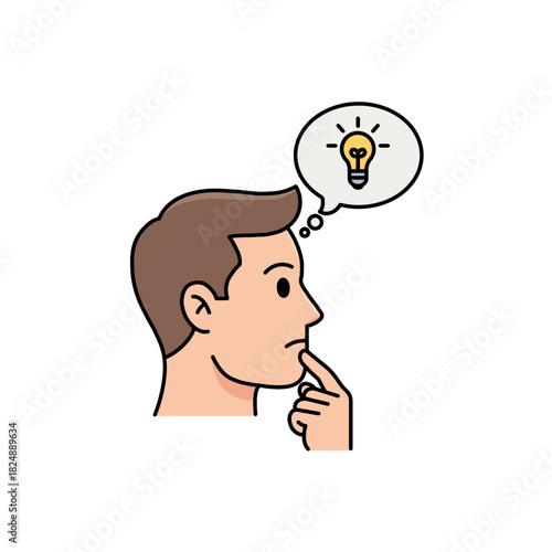 thoughtful man with lightbulb idea bubble vector illustration