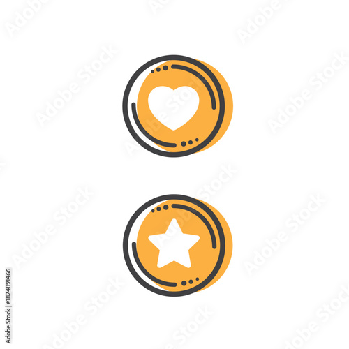 Heart and star in Circle, button with web icon. Symbols for a good rating and a favorite purchase.