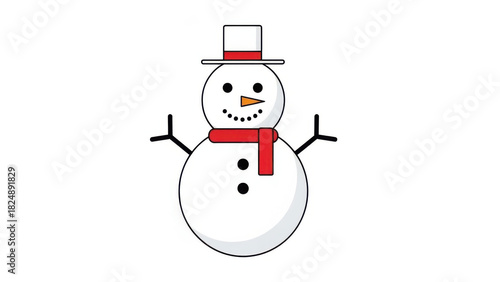 Cartoon snowman with hat and scarf with winter holiday illustration.