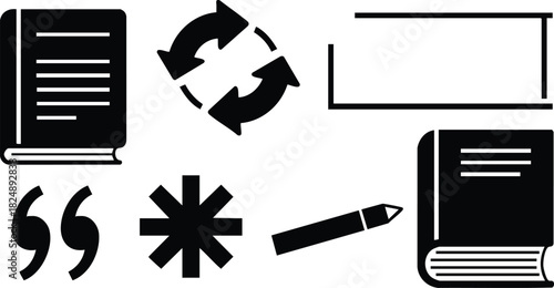 Book quotation pencil and reload icons vector illustration