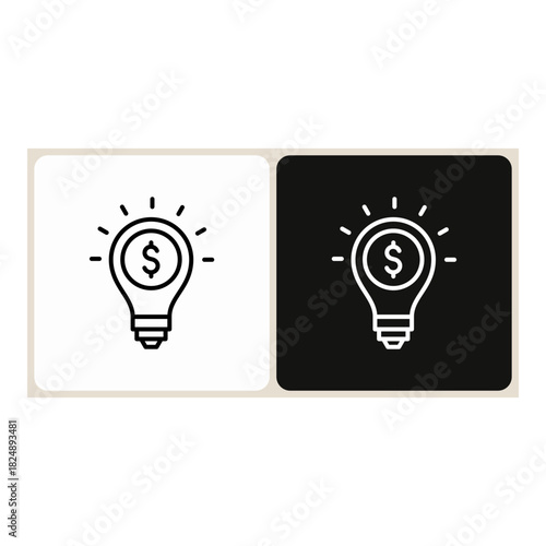 Idea  icon in simple outline style, shown in black on white and white on dark.