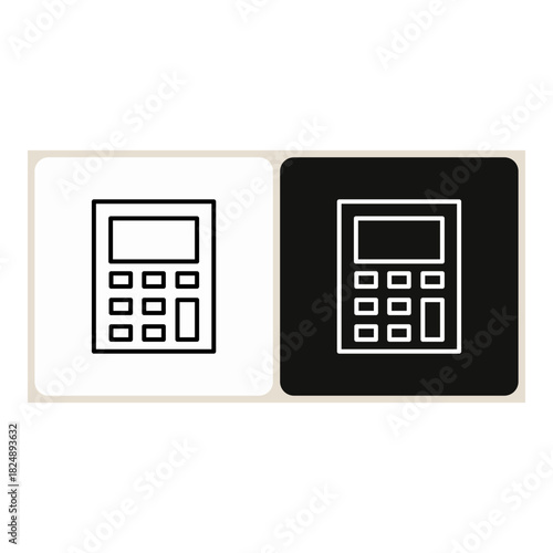 Calculator  icon in simple outline style, shown in black on white and white on dark.