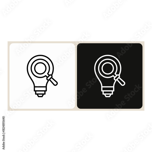 Research  icon in simple outline style, shown in black on white and white on dark.