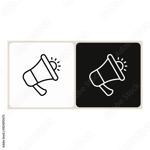 Marketing  icon in simple outline style, shown in black on white and white on dark.