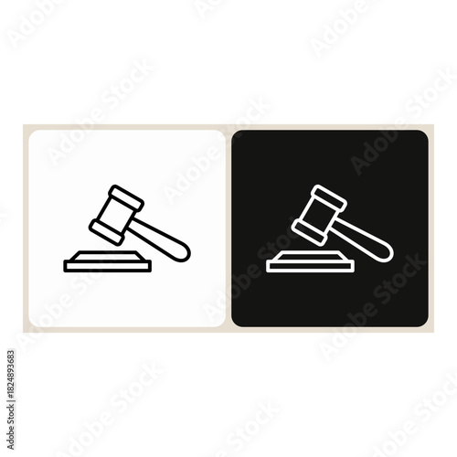 Auction  icon in simple outline style, shown in black on white and white on dark.