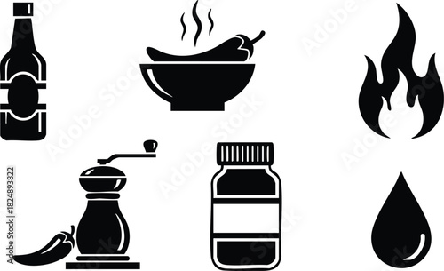 Spices and condiments vector icons set