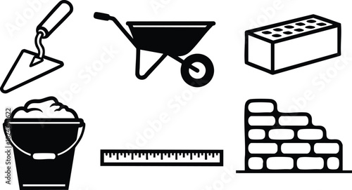 Construction tools and materials icons vector illustration set