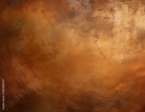 textured surface with muted copper gradient dissolving into warm brass tones featuring scratches and rustic appearance evokes sense of aged elegance