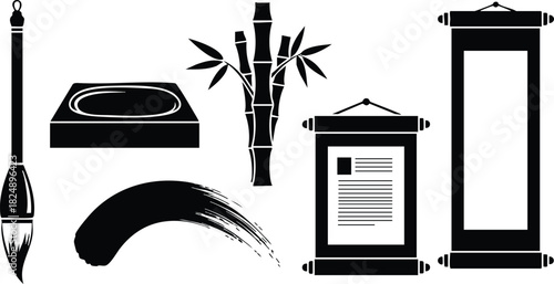 Traditional chinese calligraphy brush ink bamboo scroll art vector