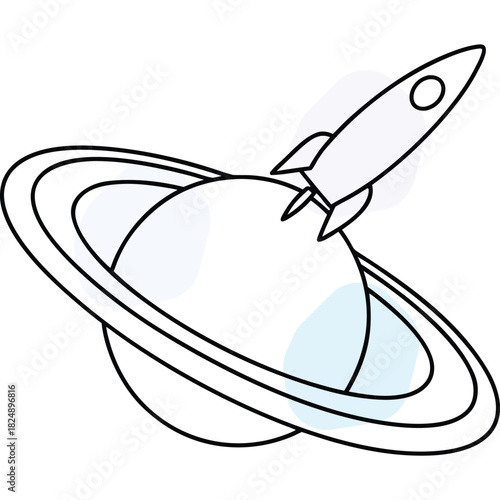 Simple rocket and planet icon