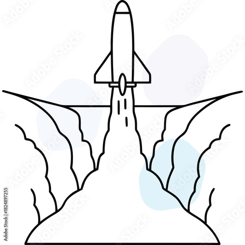 Vector Line Art Rocket Launch Symbolizing Startup Business Growth and Innovation